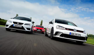Volkswagen Golf GTI Clubsport vs SEAT Leon Cupra 290 vs Honda Civic Type R - header