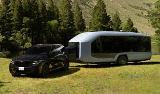Pebble Flow caravan being towed by a BMW X5