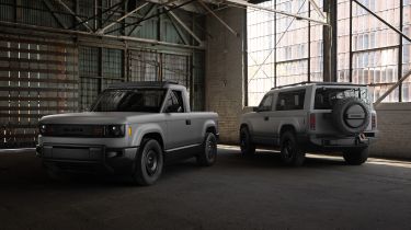 Slate pick-up truck and SUV - front static 