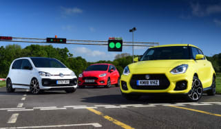 Suzuki Swift Sport vs Volkswagen up! GTI vs Ford Fiesta ST-Line - header